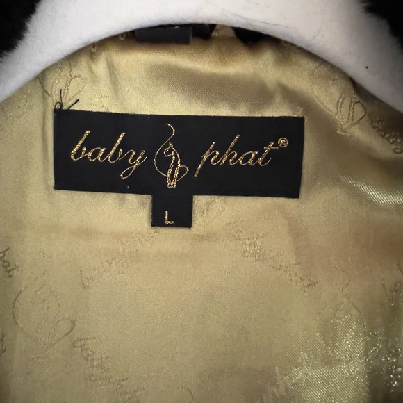 Vintage Baby Phat Y2k Faux Fur Coat Jacket Rare Gold Logo Women's Cropped Large - Picture 5 of 5